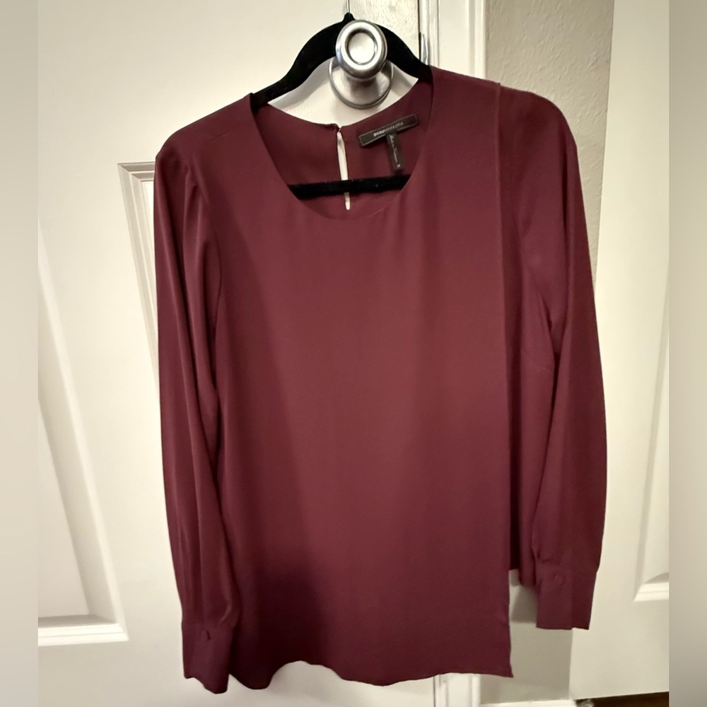 BCBGMaxAzria Aidyn Burgundy Long Sleeve Sheath Blouse